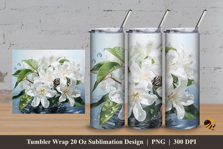 Stephanotis Flower Tumbler Wrap Sublimation Design 3 example image 1