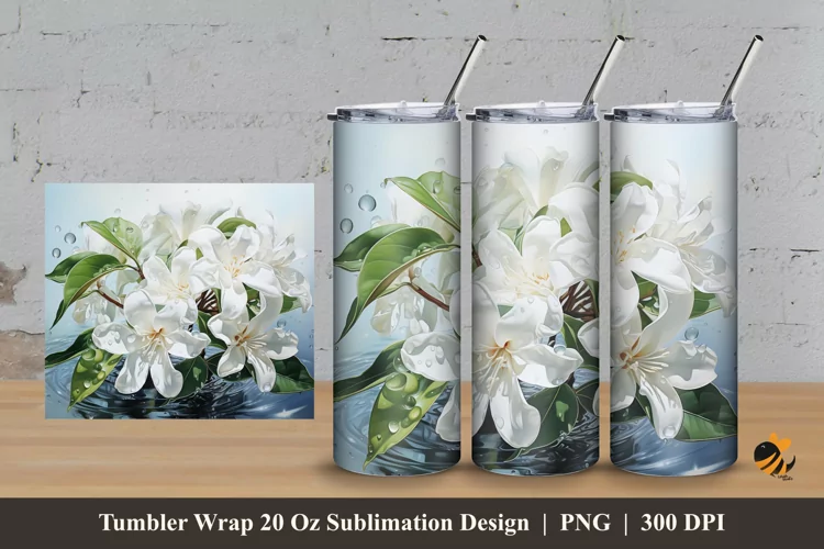 Stephanotis Flower Tumbler Wrap Sublimation Design 3