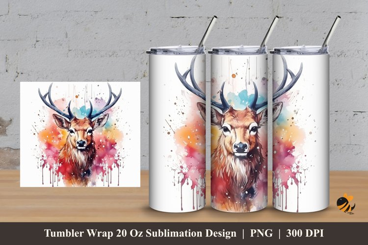 Deer Painting Tumbler Wrap Sublimation Design 3