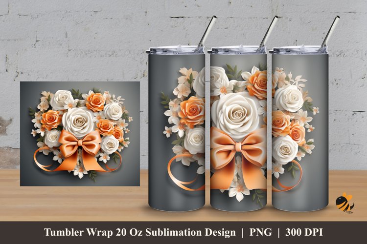 Ribbon Peach Rose Tumbler Wrap Sublimation Design 3 example image 1
