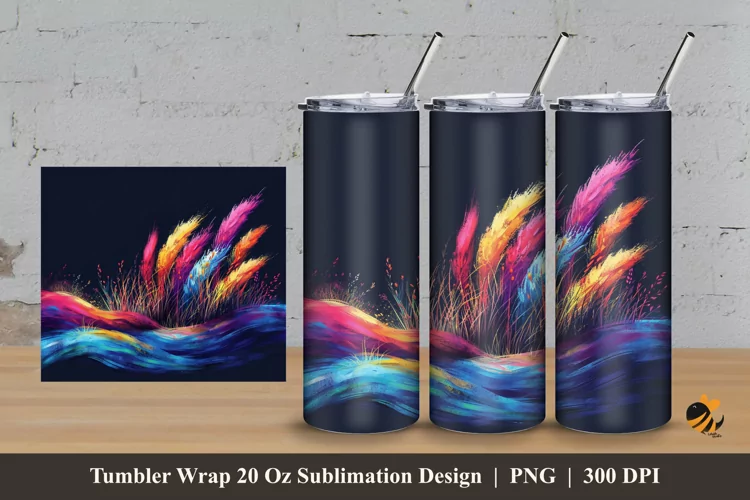 Colorful Grass Tumbler Wrap Sublimation Design 3