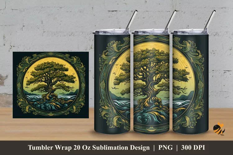 Handdrawn Mangrove Tumbler Wrap Sublimation Design 3