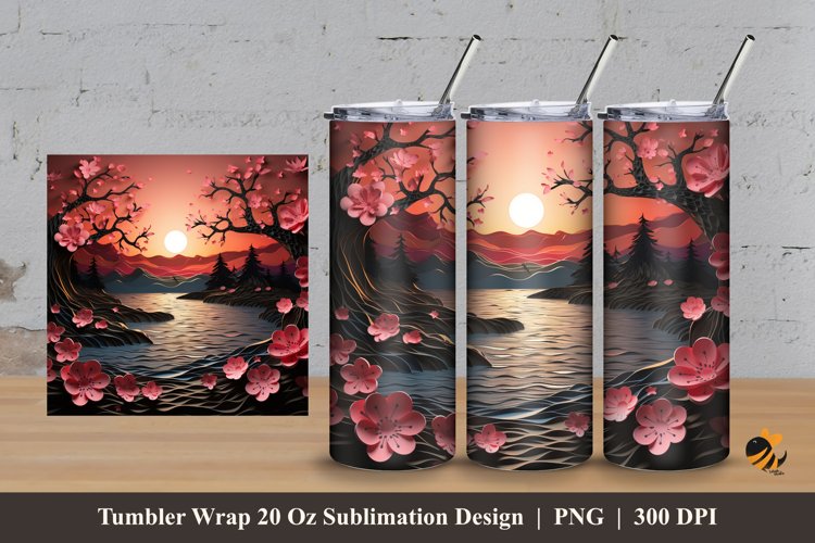 3d Sunset Flower Tumbler Wrap Sublimation Design 3 example image 1