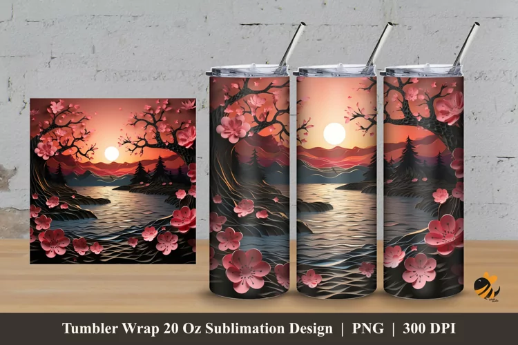 3d Sunset Flower Tumbler Wrap Sublimation Design 3