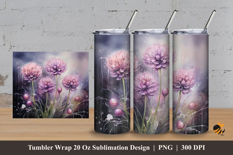 Violety Flower Tumbler Wrap Sublimation Design 3 example image 1