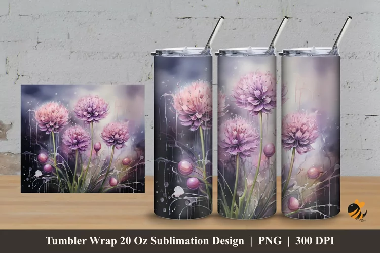 Violety Flower Tumbler Wrap Sublimation Design 3