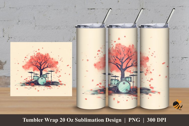 Music Drum Tumbler Wrap Sublimation Design 3 example image 1