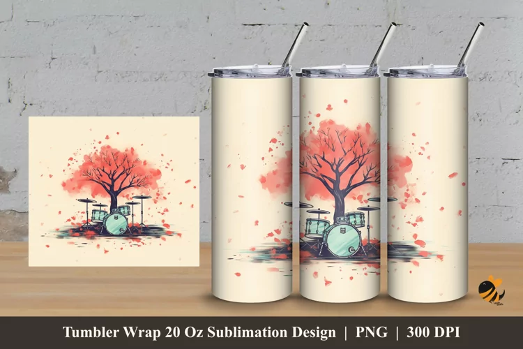 Music Drum Tumbler Wrap Sublimation Design 3