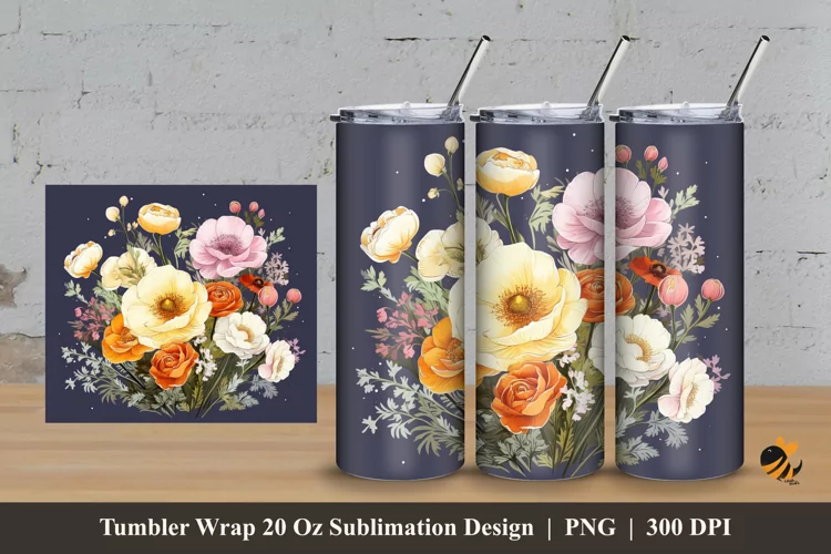 Blooming Flower Tumbler Wrap Sublimation Design 3