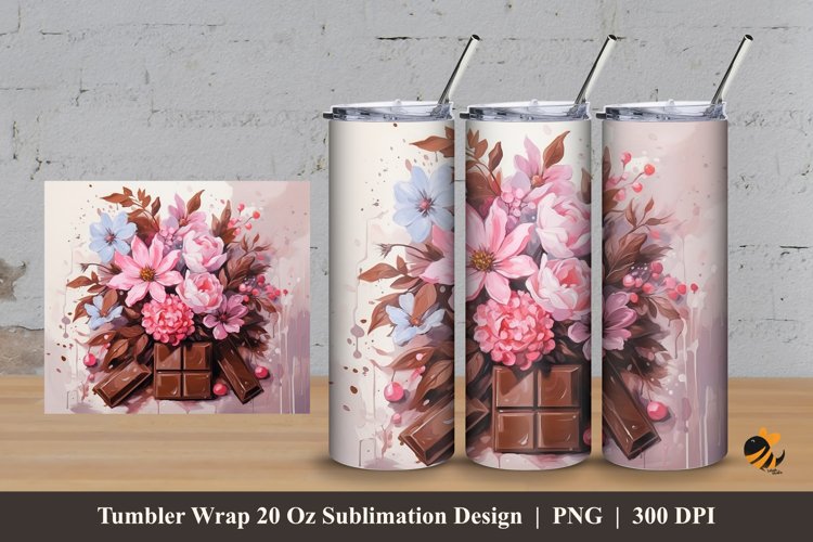 Chocolate and Flower Tumbler Wrap Sublimation Design 3 example image 1