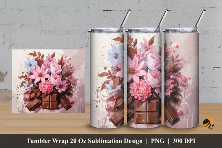 Chocolate and Flower Tumbler Wrap Sublimation Design 3