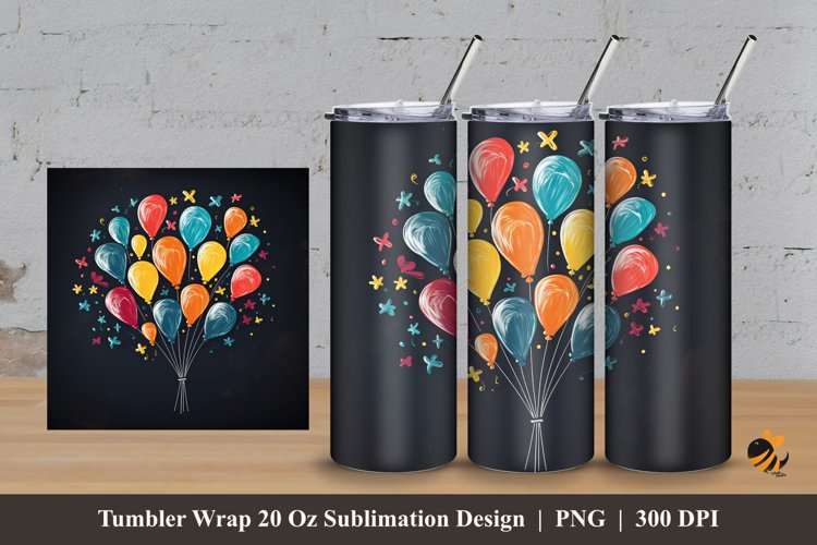 Children Balloons Tumbler Wrap Sublimation Design 3