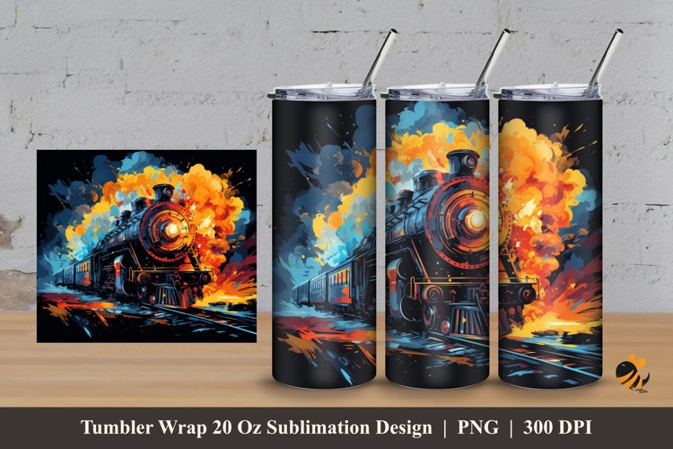 Burning Locomotive Tumbler Wrap Sublimation Design 3 example image 1