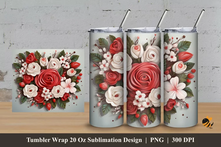 Wedding Rose Tumbler Wrap Sublimation Design 3