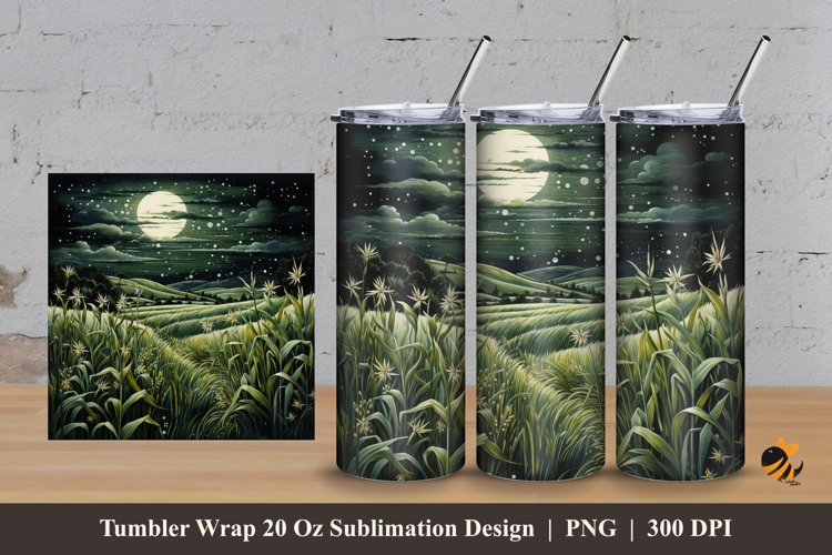 Field At Night Tumbler Wrap Sublimation Design 3 example image 1