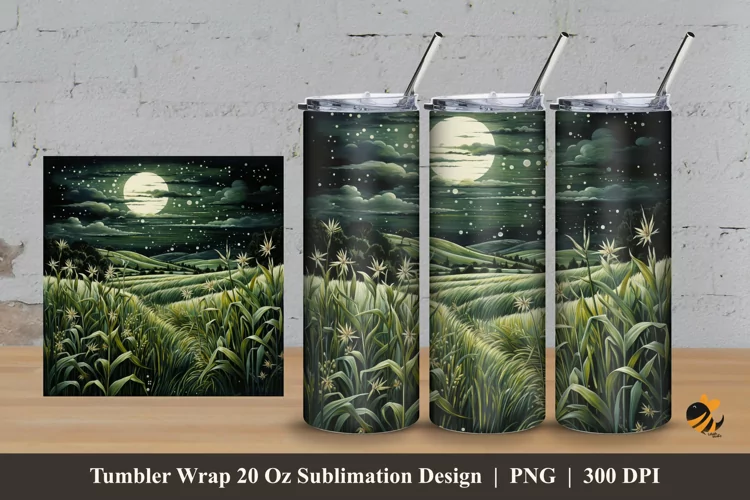 Field At Night Tumbler Wrap Sublimation Design 3