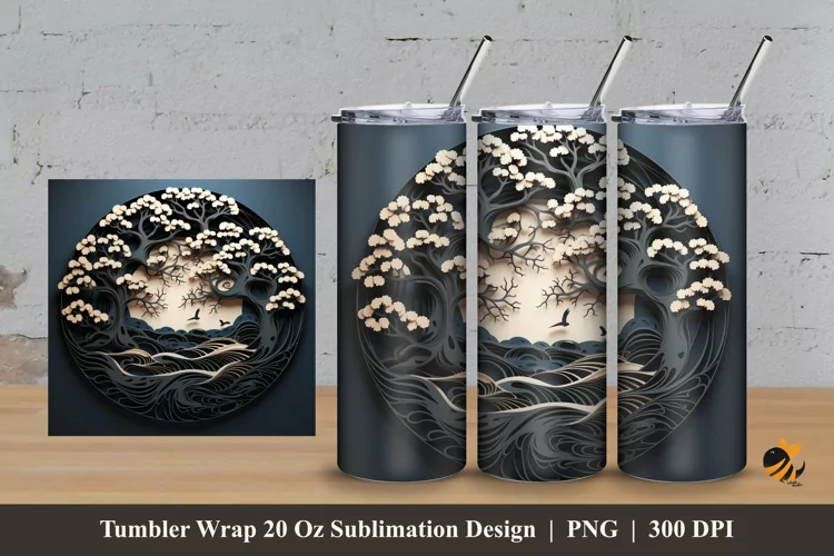 Circular Tree Tumbler Wrap Sublimation Design 3
