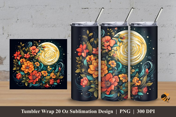 Floral Moon Tumbler Wrap Sublimation Design 3