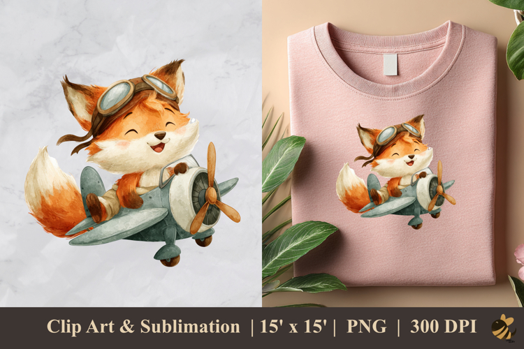 Cute Fox Pilot DTF Sublimation Clipart Design 3