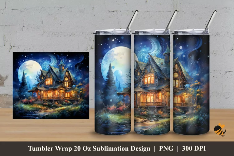 House At Night Tumbler Wrap Sublimation Design 3