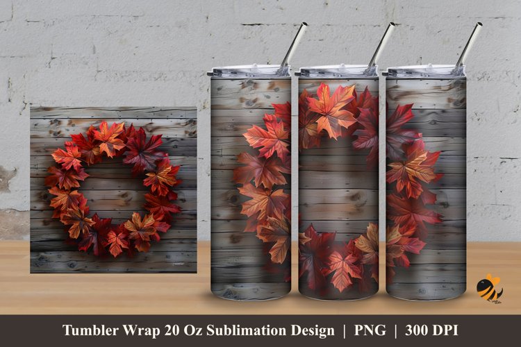 Wreath And Wooden Board Tumbler Wrap Sublimation Design 3