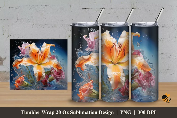 Splash Water Flower Tumbler Wrap Sublimation Design 3