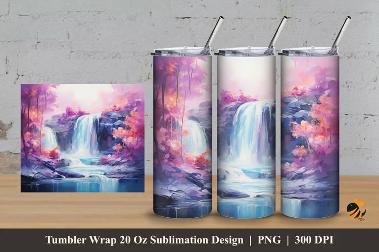Pink Waterfall Tumbler Wrap Sublimation Design 3
