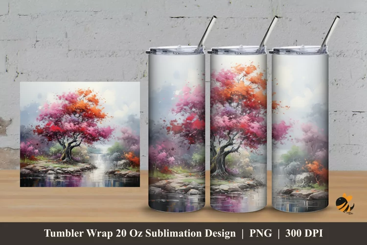 Flowering Tree Tumbler Wrap Sublimation Design 3