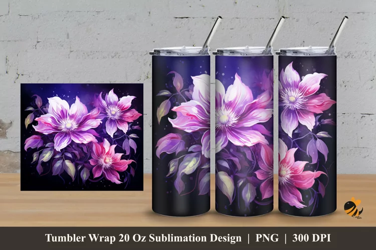 Clematis Flower Tumbler Wrap Sublimation Design 3