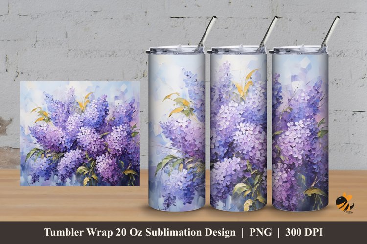 Violet Flowers Tumbler Wrap Sublimation Design 3 example image 1