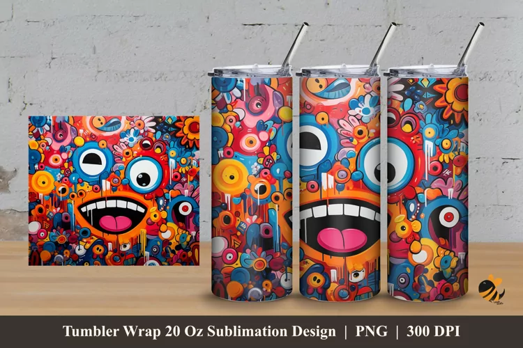 Doodles Colorful Tumbler Wrap Sublimation Design 3