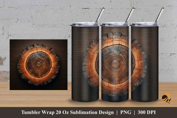 Realistic Wood Slice Tumbler Wrap Sublimation Design 3 example image 1