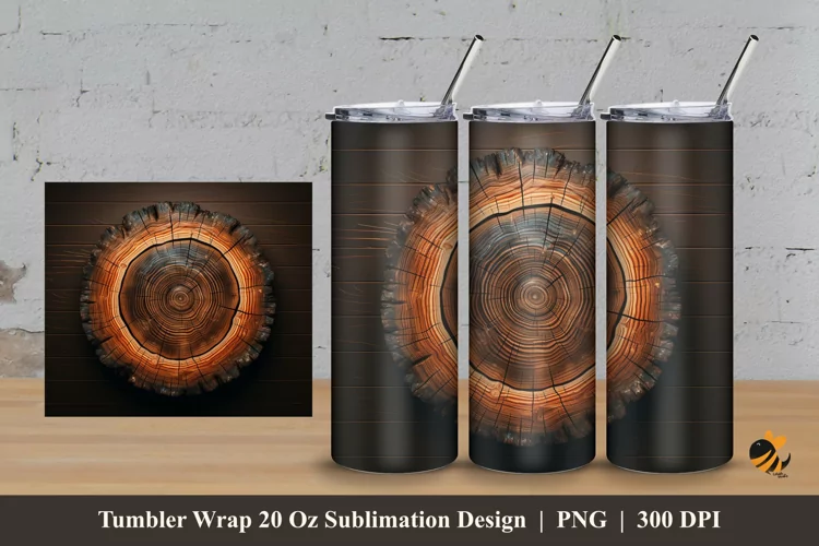 Realistic Wood Slice Tumbler Wrap Sublimation Design 3