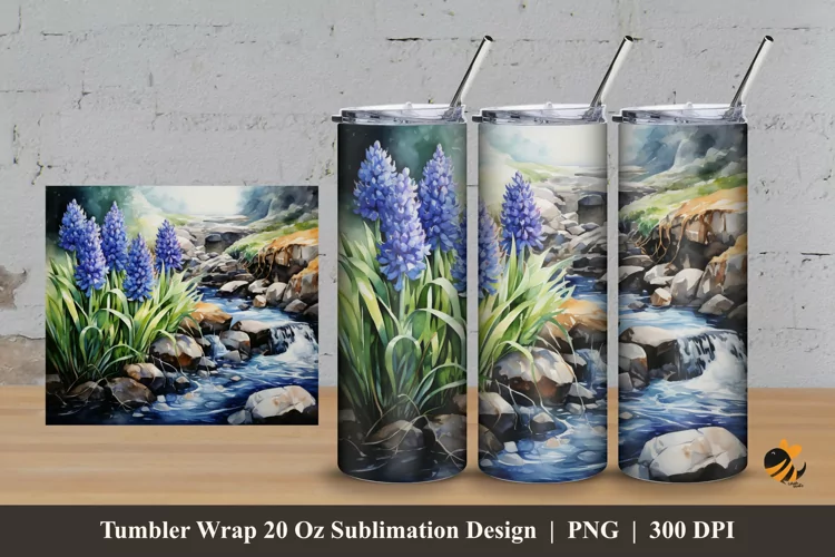 Blue Hyacinth Tumbler Wrap Sublimation Design 3