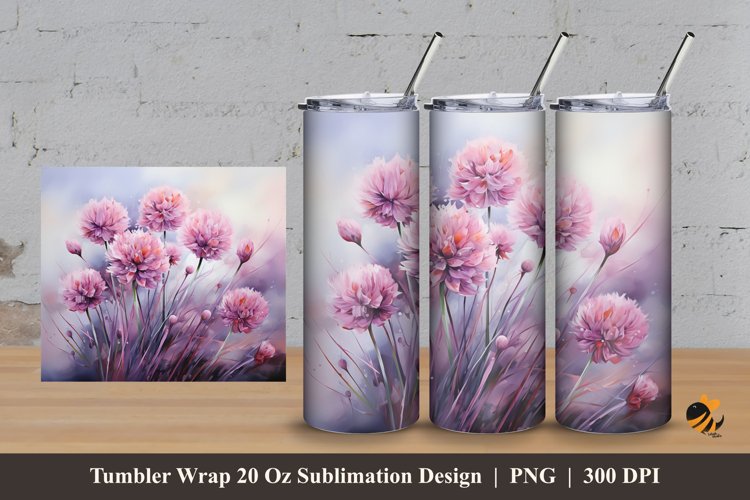 Pink Flower Tumbler Wrap Sublimation Design 3 example image 1