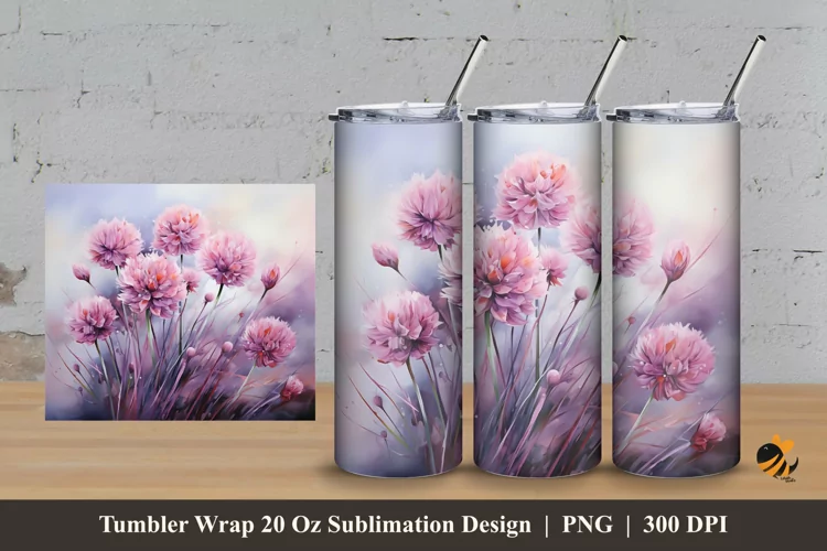 Pink Flower Tumbler Wrap Sublimation Design 3