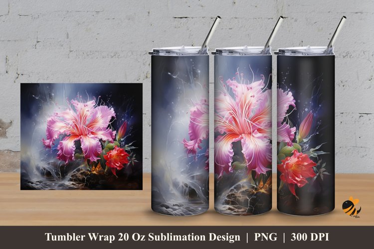 Brazilian Flower Tumbler Wrap Sublimation Design 3 example image 1