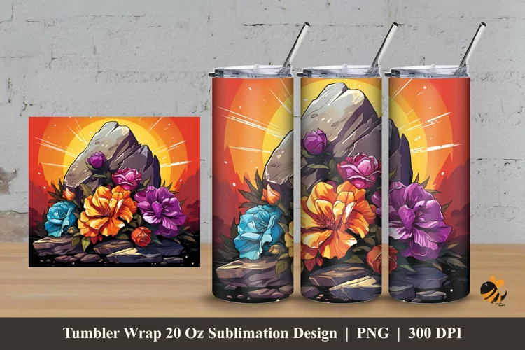 Outdoor Flower Tumbler Wrap Sublimation Design 3
