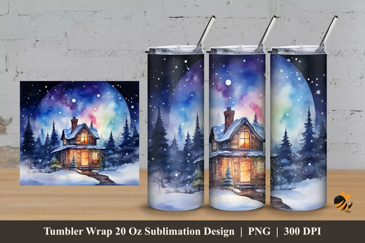 Beauty Winter House Tumbler Wrap Sublimation Design 3