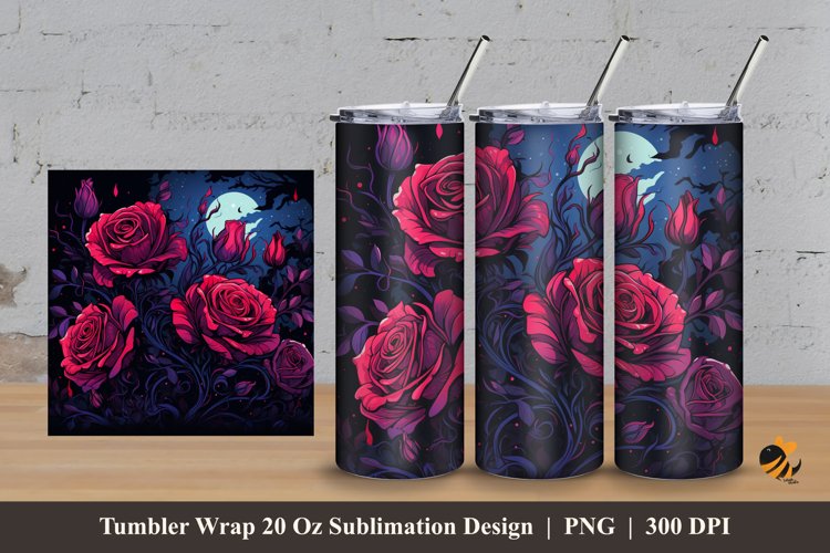 Midnight Rose Tumbler Wrap Sublimation Design 3 example image 1