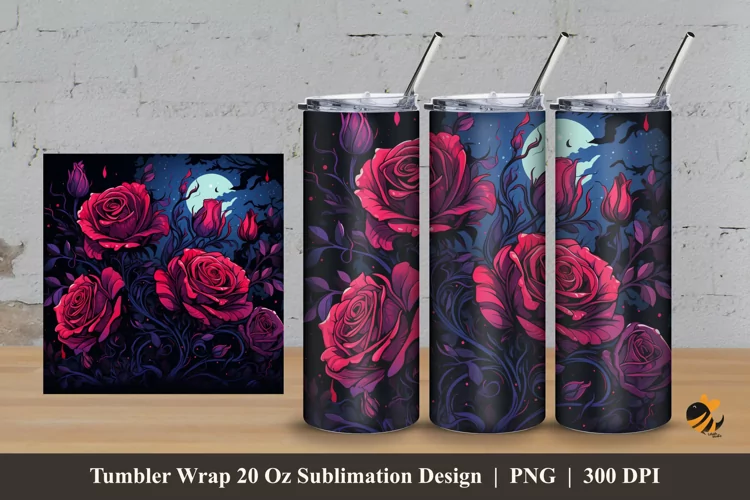 Midnight Rose Tumbler Wrap Sublimation Design 3
