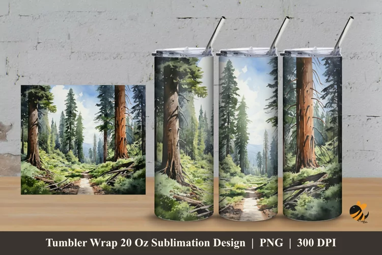 Sequoia Tree Tumbler Wrap Sublimation Design 3