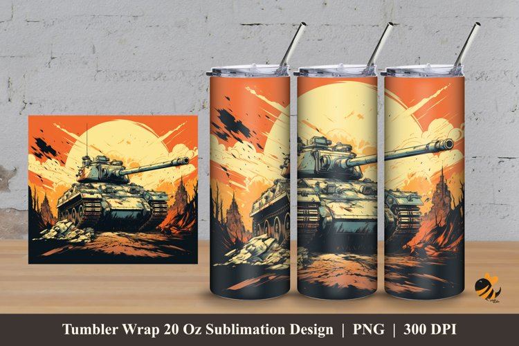 World War Tank Tumbler Wrap Sublimation Design 3 example image 1