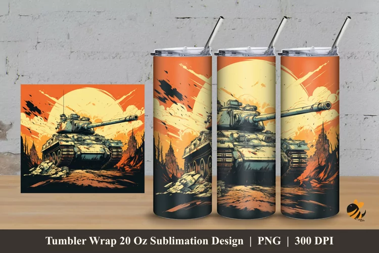 World War Tank Tumbler Wrap Sublimation Design 3