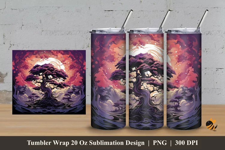 Fantasy Tree Colorful Tumbler Wrap Sublimation Design 3