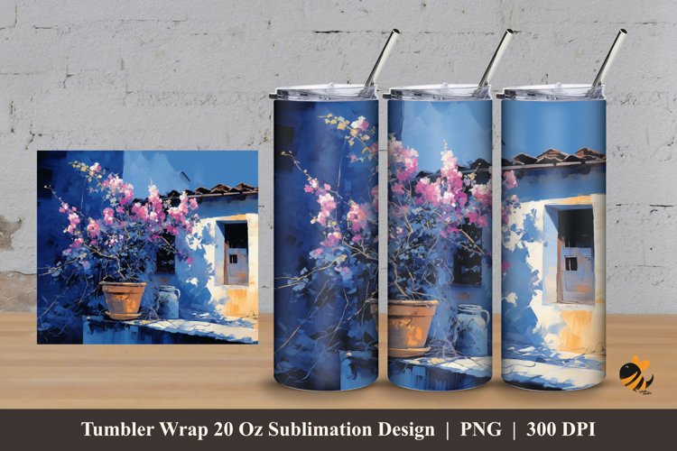 Flower At Roof Tumbler Wrap Sublimation Design 3