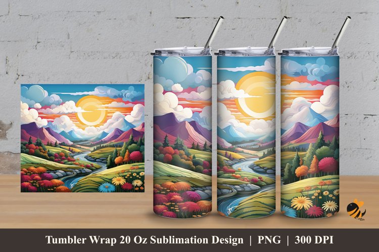Vibrant Hill Tumbler Wrap Sublimation Design 3 example image 1