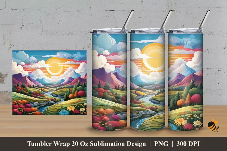 Vibrant Hill Tumbler Wrap Sublimation Design 3