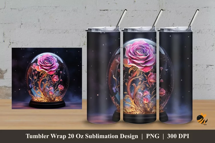 Rose In The Glass Tumbler Wrap Sublimation Design 3