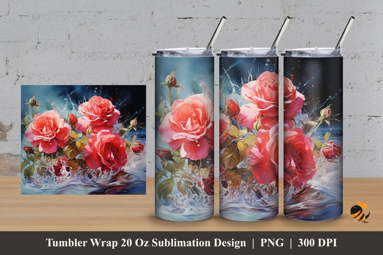 Blooming Rose Flowers Tumbler Wrap Sublimation Design 3 example image 1